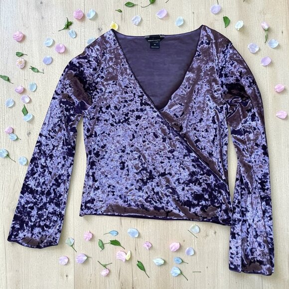 Vintage Moda International Whimsigoth Purple Velvet Bodycon Crisscross Top M - Picture 2 of 6